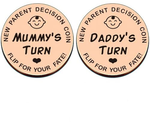 HRLORK New Parents Decision Coin Stainless Steel Decision Coin Funny Newborn Baby Gifts Mum and Dad Flip Coin for Mother's Day Birthday Shower Gift Novelty Gift (Rose Gold)