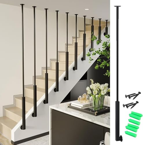 AVLLSO Treppengeländer Geländer, die an der Decke installiert sind mit Schrauben, Metallische L-Ränder Geeignet für Dachboden, Villen, Häuser, Hotels(Black,60/152.4cm)