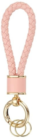 sourcing map 1 Pack Braided Leather Keychain, Keychain Ring Woven Strap Lanyard Strap with 360 Degree Rotatable for Car Key Bag Wallet, Gold/Pink
