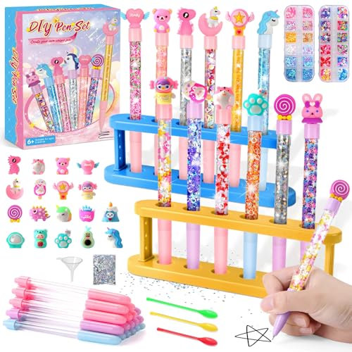 Charmofun Stifte Selber Machen Set, 18 Stück Stifte Bastelset Kinder, Personalisierte Stift Herstellen mit Zubehör, DIY Personalisierte Stift zum Selber Basteln, Basteln Geschenke für Mädchen Junge
