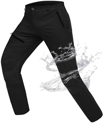 Atforna Herren wasserdichte Wanderhose Trekkinghose, Outdoor Hosen Funktionshose Fahrradbekleidung mit 4 Reißverschlusstaschen Winddicht für Radfahrer Abenteurer Skifahrer, Schwarz, L