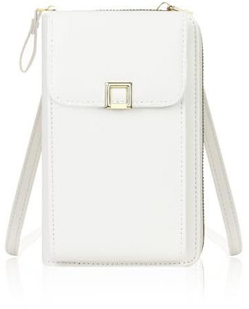 Feelorna Crossbody Phone Bag for Women, PU Leather Mobile Phone Bag Ladies Phone Wallet Purse Small Crossbody Shoulder Bags with Adjustable Shoulder Strap (White)