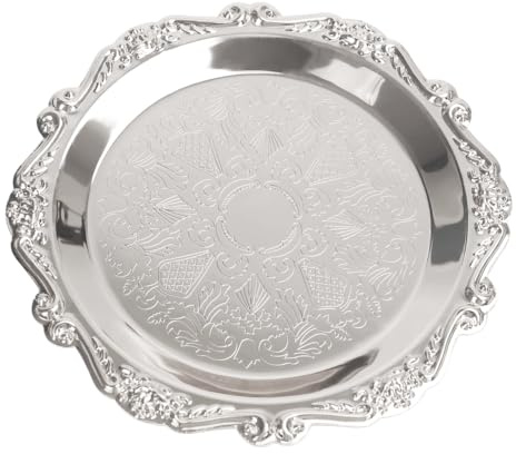 DONGKER Bandeja decorativa de plata vintage, tallada en relieve, plato dorado decorativo de lujo para aromaterapia, frutas, aperitivos y bebidas.