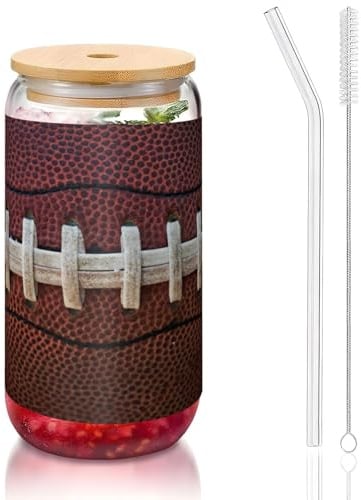 MDATT American Football Trinkgläser mit Deckel und Strohhalmen, niedliche Wassergläser für Saft, Bier, Kaffee, Tee, 473 ml