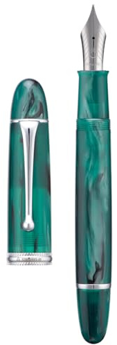 Asvine V800 Fountain Pen – Vacuum Filling System with Large Ink Capacity – Smooth Number 8 Fine Nib with Gift Case and Wrench- Green