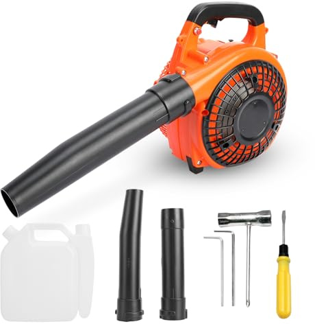 Souffleur Thermique Portable 26CC, Souffleur à Feuilles Thermique à Moteur Puissant, Souffleur à Feuilles à Essence pour Jardin (Orange)