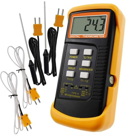 Lab K-Type Thermoelement Thermometer mit Doppelkanälen, 4 Sonden, Handmessung, Hochtemperaturmessung, Hochtemperaturmessgerät, Labor, digitaler Temperaturtester, Messgerät, digitaler K-Typ