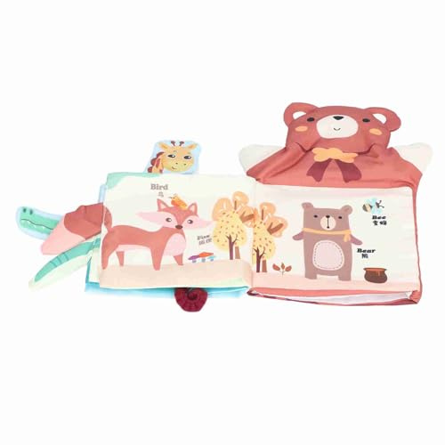 Fdit Tierisches Stoffbuch, Handpuppe, Dreidimensionales Interaktives Lernspielzeug für Babys, Weiches Buch