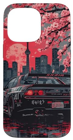Hülle für iPhone 14 Pro Max Retro Japanisches JDM Drift Race Car Tokyo Sakura Blossom Art