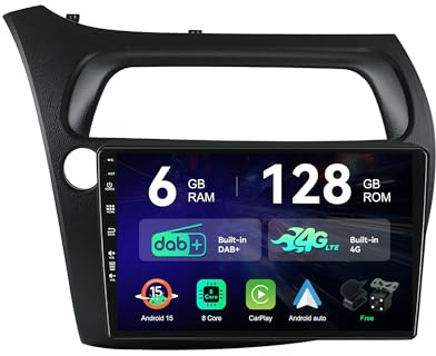 [6G+128G | Eingebaut DAB+ 4G] - MSD Autoradio für Honda Civic (2006-2012) | Android 16 GPS Navi Radio | CarPlay Android Auto Lenkradsteuerung Dual-Band WiFi DSP | Caméra MIC | Octa-Core 2 Din 9 Zoll