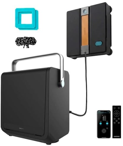 Cecotec Fensterputzroboter Conga Windroid W100 Station. Akku-Station für 120 Min. Laufzeit, Automatischer Kabeleinzug, 4 Sprays, EdgeSpins Eckenmopps, App + Fernbedienung für streifenfreie Fenster