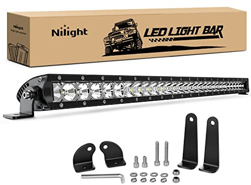 Nilight - 40005C-A 31inch 150W Spot & Flood Combo Single Row 14500LM Off Road LED Fog & Driving Roof Bumper Light Bars for Jeep Ford Trucks Boat, 2 Years Warranty