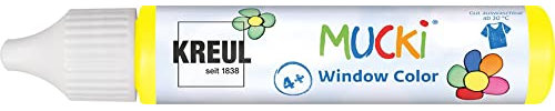 KREUL 24403 - Mucki Window Color, jaune, stylo 29 ml, peinture pour fenêtres à base d'eau, sans parabène, sans gluten, sans lactose, végétalien, facile à peindre, lavable