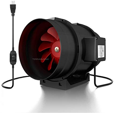 TerraBloom 8 Inch Inline Duct Fan, 590 CFM, Built-In Fan Speed Control, Exhaust & Intake Ventilation, Grow Tents, Attics & Basements
