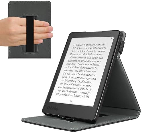 kwmobile Custodia Verticale Compatibile con Kobo Aura Edition 2 - Cover con Fascia Mano e leggìo - Case Custodia e-Reader Flip