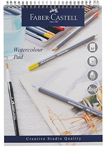 Faber-Castell Creative Studio Aquarellblock, A4, säurefrei, Spiralbindung, 190 g/m², 15 Blatt für Aquarellfarben, Bleistifte und Marker, Kunst, Handwerk, Zuhause und Schule