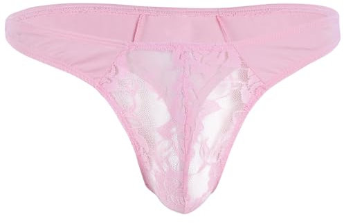 ranrann Homme Sissy Lingerie String Sexy Dentelle sous-vêtement Gay Slip Transparent Extensible Jockstrap Thong Bikini G-String Panties Underwear Underpants Rose Taille Unique