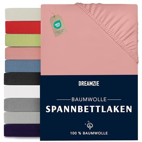 Dreamzie - Spannbettlaken 100x200cm - Baumwolle Oeko Tex Zertifiziert - Rosa - 100% Jersey Spannbetttuch 100x200