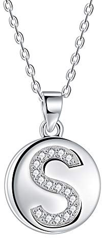 J.Endéar Buchstabe Kette 925 Sterling Silber Brief Initial S Disc Anhänger Halskette für Frauen Freundschaft 40 + 5cm einstellbar