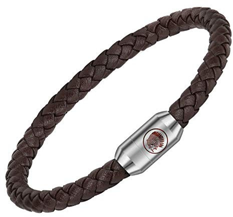 Casisto.J Bracelet Homme - Bracelet Cuir Homme Manchette tressé à la Main Classique Noir et Brun avec Fermoir magnétique gravé Cadeau Bijoux Gratuit en boîte