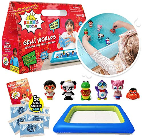 Ryan's World Gelli Worlds de Zimpli Kids, Paquete de 5 usos, 6 Figuras de Ryan's World, Bandeja Inflable, Juego imaginativo para niños y niñas, Kit sensorial de cumpleaños, Juguete de simulación