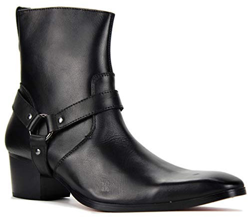 COWSDELLA Stivali da uomo in pelle Stivali da Moto da Cowboy con cerniera Chukka Tacco Casual Stivaletti JY002,Fibbia nero,US10.5(EU44)