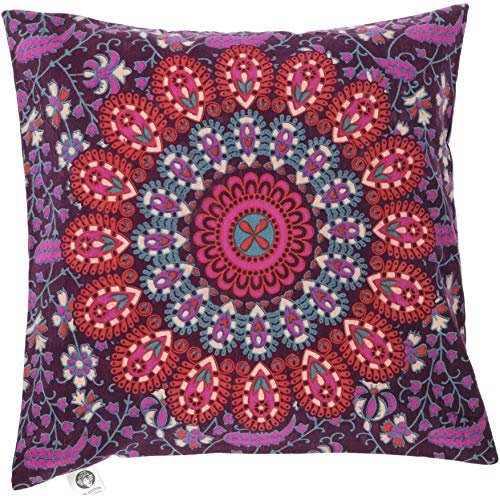 GURU SHOP Boho Kissenhülle Mandala, Bedrucktes Folklore Kissen - Plum/rot, Baumwolle, 40x40x0 cm