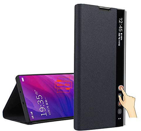 Yidai-Silu Smart Clear View Cover Galaxy Note 10 Plus 【Finestra Display, Supporto】 Custodia Pieghevole in Pelle PU Premium Specchio Custodia PRossoettiva per Samsung Galaxy Note 10+ Plus 6,8 - Nero