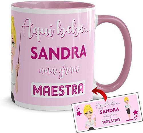 Kembilove Taza Maestra – Tazas de café Personalizadas – Tazas Profesiones – Taza Café Aquí Bebe una Maestra – Tazas Personalizadas con Nombre – Tazas navideñas Originales