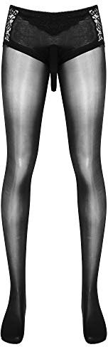 iEFiEL Herren Transparent Nylon Strumpfhose Männer Lang Unterhose Unterwäsche Herren Leggings Pants Hosen Durchgehendem Body L XL 2XL Schwarz 2XL