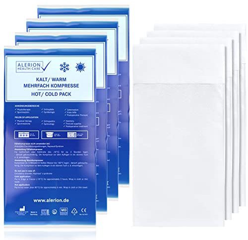 ALERION® 4x Kalt Warm Kompresse 21x38 cm Set Angebot mit Vlieshülle Mehrfach Kompresse Wiederverwendbar Mikrowellen geeignet + 4 Vlieshüllen Coolpad Kühlpads