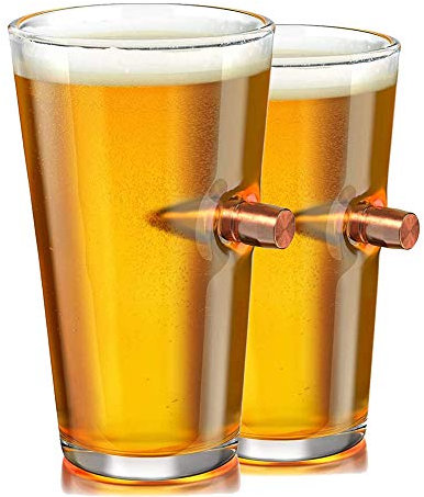 Cxing 2PCS Bullet Whiskey Cup, Glass Craft Mugs, Creative Bullet Beer Mug Wine Glass Cup Very Suitable Restaurants and Home for Father and Brothers Little Birthday Christmas Valentines Gift (A)