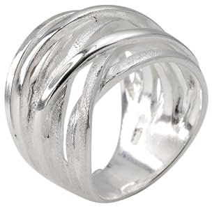 SILBERMOOS Damen Ring Wickelring 9fach Bandring Design breit matt glänzend Sterling Silber 925, Größe:54