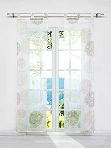 ESLIR Schiebegardinen Set 2er Flächenvorhänge Gardinen mit Schlaufen Schiebevorhang Transparent Vorhang mit Zweige Muster Voile Sand BxH 57x245cm 2 Stück