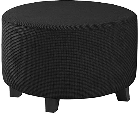 Highdi Jacquard Ottomane Schonbezug Hockerbezug, Runde Hocker Hussen für Fußhocker Rechteckig,Stretch Bezug Ottomane Abdeckung Überzug Hocker Protector Waschbar Hockerabdeckung (Schwarz,S)