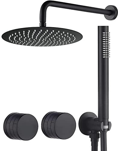 TRUSTMI Regenduschsystem Messing 12 Zoll Regenduschkopf mit Handbrause Set Trim Kit Grobventil inklusive Mattschwarz