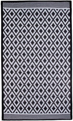 Brandsseller Outdoor Teppich ca.90x150 cm – Wetterfest & Schimmelresistent – In- & Outdoor Teppich für Garten, Balkon, Terrasse, Camping – Pflegeleicht & Robust Weiß/Schwarz Motiv 2