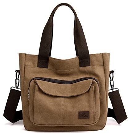 PORRASSO Damen Umhängetasche Canvas Schultertasche Handtasche Hobotasche Tote Mädchen Crossbody Bag für Shopping Reisen Arbeit Täglicher Gebrauch Braun