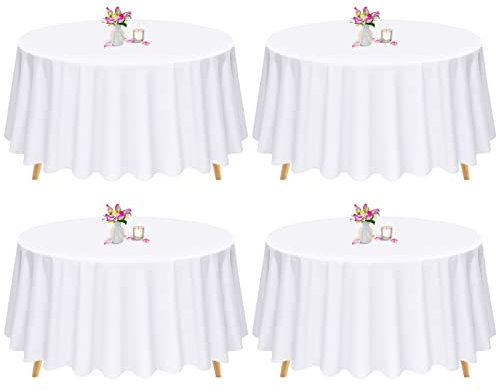 4 Stück runde Tischdecke, weiße runde Tischdecke, runde Tischdecke 90 Zoll/228CM, weiße Tischdecken, runde, waschbare Tischdecke aus Polyestergewebe für Hochzeiten, Bankette oder Restaurants (weiß)