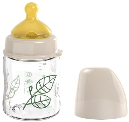 nip Cherry Biberon à col large en verre, avec tétine en caoutchouc naturel, anti-colique, taille S, dès la naissance, 120 ml, marron