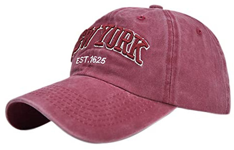 YULOONG Vintage Baseball Cap Stickerei New York Washed Denim Trucker Cap 100% Baumwolle Sonnenhut für Herren Damen Einstellbar Rot