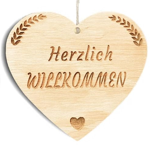 Familie Herz Herzlich WILLKOMMEN Schild Dekoschild Herzschild Holzherz Holzschild 10 x 10cm Geschenk für die Familie Spruch Geschenk Holz Geschenk Ein Geschenk für die Familie