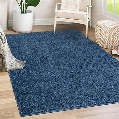 payé Teppich Wohnzimmer Hochflor Shaggy - 120x170cm - Blau Einfarbig Uni Flauschig Modern Boho Deko Teppiche Weich Schlafzimmer