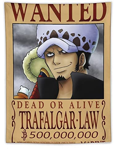 NANXIANG Anime One Piece Wanted Poster TRAFALGAR LAW Kunstwerke Bild Druck Tapisserie Wandkunst Gemälde Polyester Geschenk Dekor Home Tapisserie Dekorative 152,4 x 203,2 cm