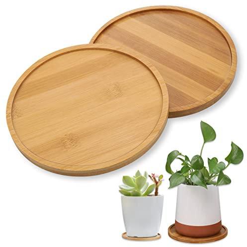 Zocipro 2 Stück Blumentopf Untersetzer, Rund Pflanzen Untersetzer Holz, Holzigkeit Blumenuntersetzer für Innen- und Außenpflanzen,Garten Dekoration-15.5 cm