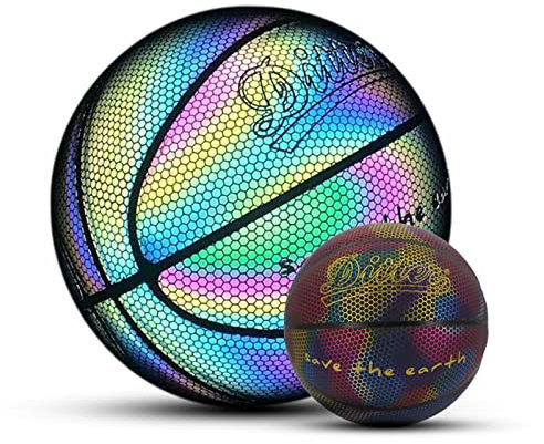 JUKIDS Holografischer Basketball, leuchtet im Dunkeln, reflektierender Basketball, leuchtender Basketball, Größe 7 (29,5), für Kinder und Erwachsene, PU-Leder-Basketball