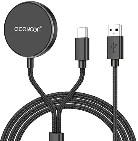 aceyoon 1.5m 2 in 1 Wireless Charging Cable for Galaxy Watch 5 Pro/5/4 Classic/4/3/Active 2/1 Braided Nylon Magnetic Charging Cable USB C Inductive Charger Compatible for Samsung Galaxy S22/S21