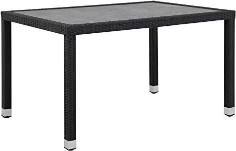 METRO Professional Outdoor Esstisch Barbados, Aluminium/PE-Rattan, 130 x 90 cm, Tischplatte in Steinoptik, Wetterfest, Rechteckig, Schwarz/Grau