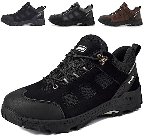 SUADEX Sicherheitsschuhe Arbeitsschuhe Herren Damen Leicht S3 Arbeitsschutzschuhe Stahlkappenschuhe Atmungsaktiv mit Stahlkappe Schwarz, 43 EU