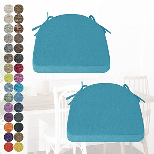 PHUSTJKL 2er Set Stuhlkissen Halbrund Stuhlauflage mit Bändern für Esszimmer, Waschbare rutschfest Sitzkissen mit Reißverschluss für Indoor Zuhause Büro Küche (40x38x38x5cm Blauer See)